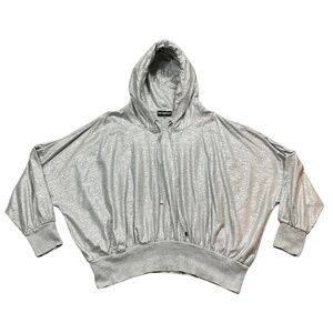 Karl Lagerfeld Paris Large Foiled Metallic Hoodie Light Heather silver